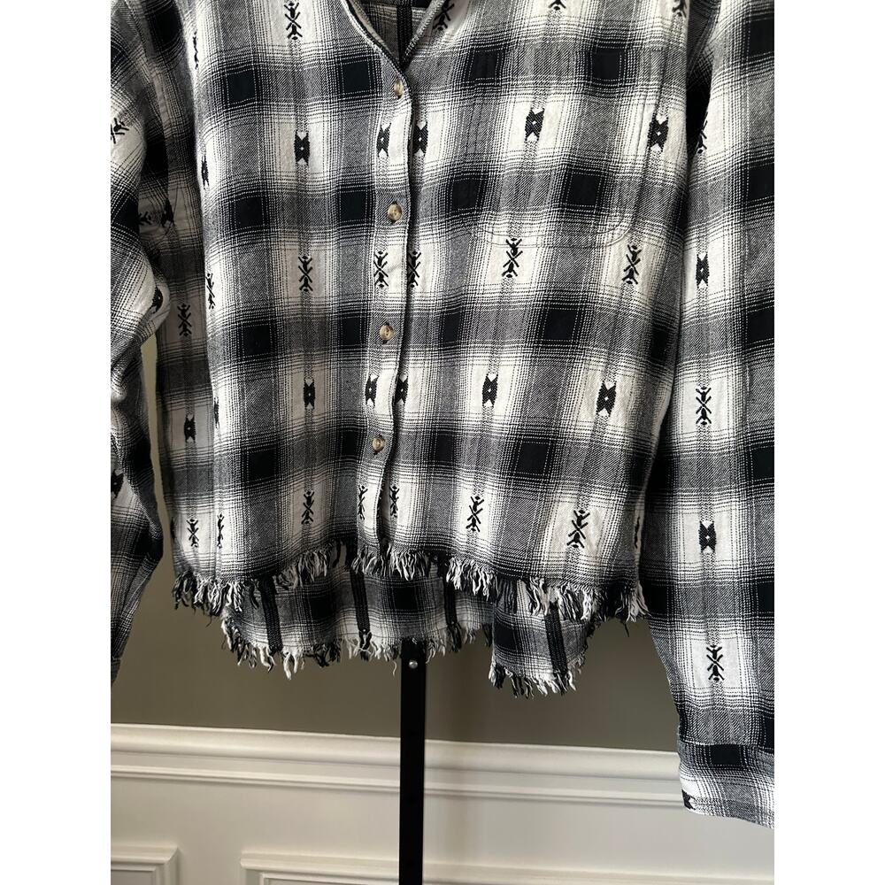 Lucky Brand Western Distressed Flannel Black and White Medium Womens - Picture 3 of 6